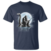 Funny Bigfoot Fishing T Shirt Sasquatch Riding Nessie Cryptid Moon Night - Wonder Print Shop