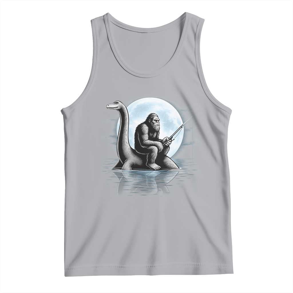 Funny Bigfoot Fishing Tank Top Sasquatch Riding Nessie Cryptid Moon Night - Wonder Print Shop