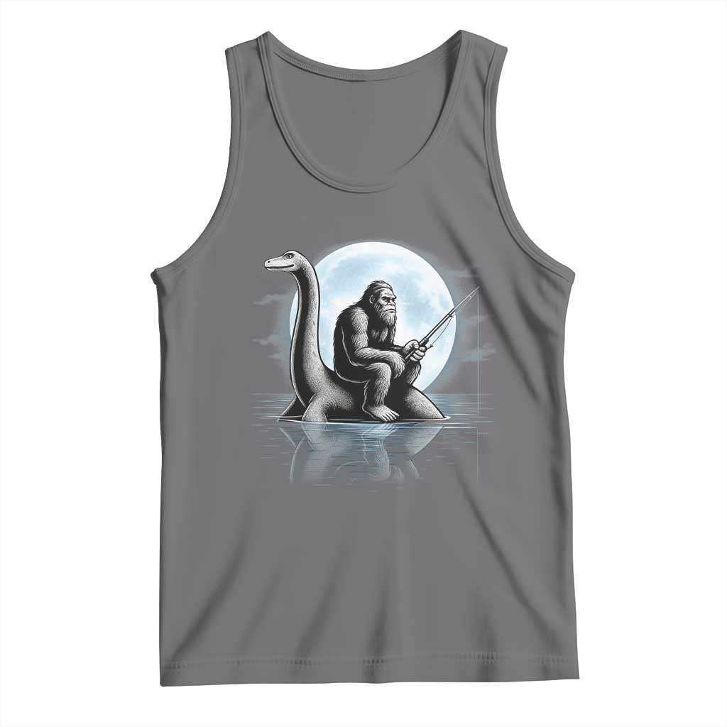 Funny Bigfoot Fishing Tank Top Sasquatch Riding Nessie Cryptid Moon Night - Wonder Print Shop