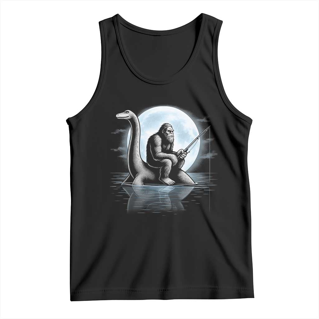 Funny Bigfoot Fishing Tank Top Sasquatch Riding Nessie Cryptid Moon Night - Wonder Print Shop