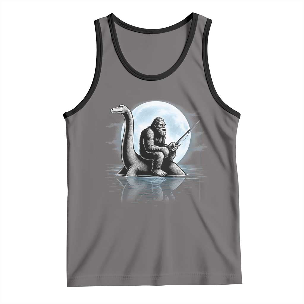Funny Bigfoot Fishing Tank Top Sasquatch Riding Nessie Cryptid Moon Night - Wonder Print Shop