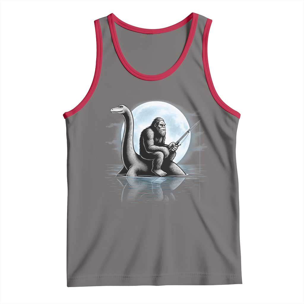Funny Bigfoot Fishing Tank Top Sasquatch Riding Nessie Cryptid Moon Night - Wonder Print Shop