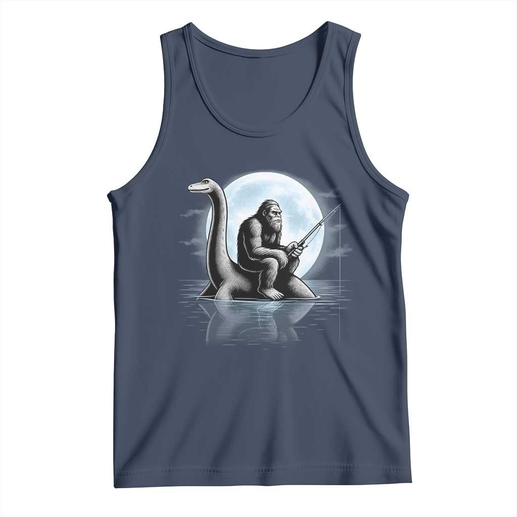 Funny Bigfoot Fishing Tank Top Sasquatch Riding Nessie Cryptid Moon Night - Wonder Print Shop