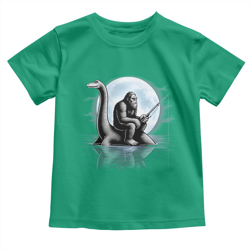 Funny Bigfoot Fishing Toddler T Shirt Sasquatch Riding Nessie Cryptid Moon Night - Wonder Print Shop