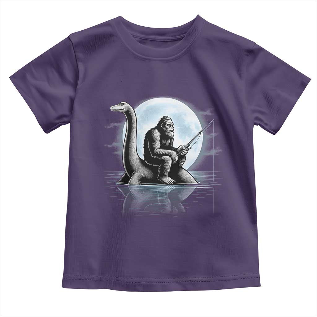 Funny Bigfoot Fishing Toddler T Shirt Sasquatch Riding Nessie Cryptid Moon Night - Wonder Print Shop