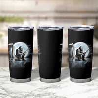 Funny Bigfoot Fishing Tumbler Cup Sasquatch Riding Nessie Cryptid Moon Night - Wonder Print Shop