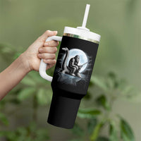 Funny Bigfoot Fishing Tumbler With Handle Sasquatch Riding Nessie Cryptid Moon Night - Wonder Print Shop
