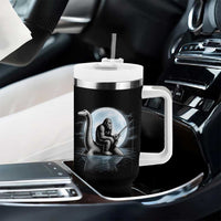 Funny Bigfoot Fishing Tumbler With Handle Sasquatch Riding Nessie Cryptid Moon Night - Wonder Print Shop