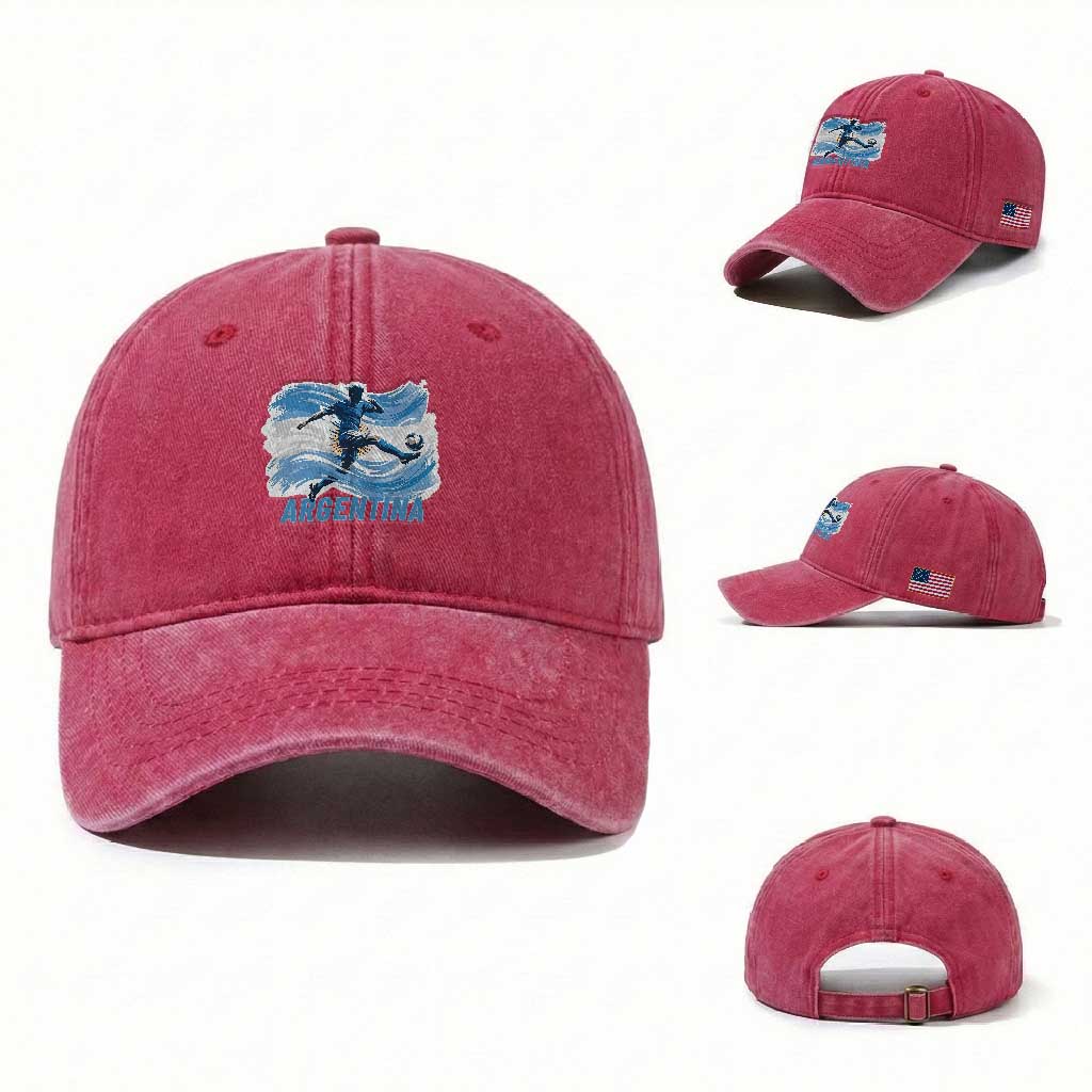 Argentina Soccer Fan Argentinian Flag Patriotic Sports Washed Cotton Baseball Cap