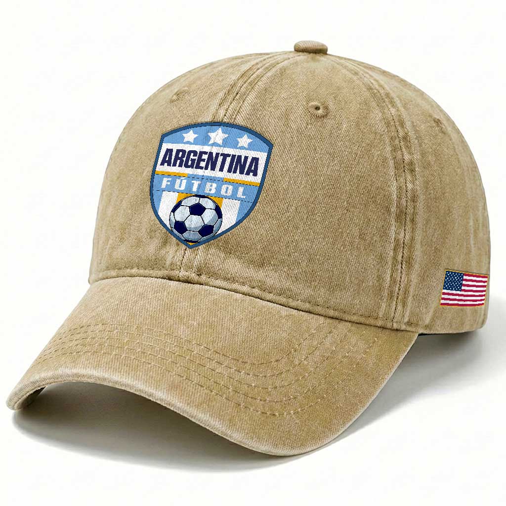Argentina Soccer Football Washed Cotton Baseball Cap Argentinian Football Game Day Supporter