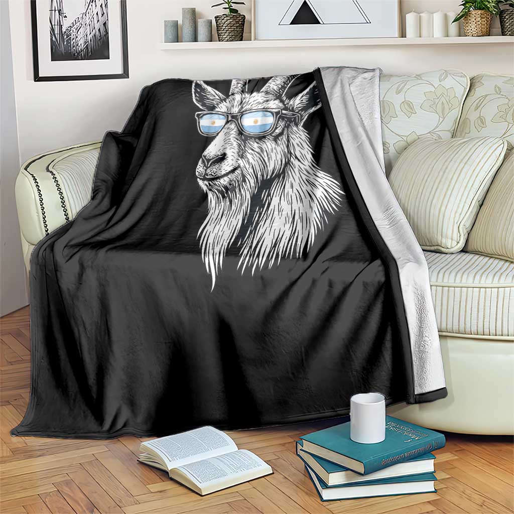 Cool Goat With Sunglasses Argentinian Flag Throw Blanket Argentina Soccer Football Game Day Supporter