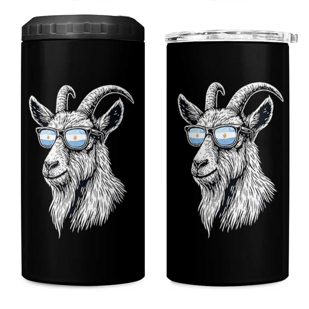 Cool Goat With Sunglasses Argentinian Flag 4 in 1 Can Cooler Tumbler Argentina Soccer Football Game Day Supporter