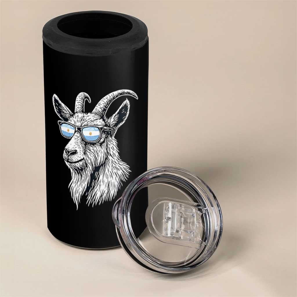 Cool Goat With Sunglasses Argentinian Flag 4 in 1 Can Cooler Tumbler Argentina Soccer Football Game Day Supporter