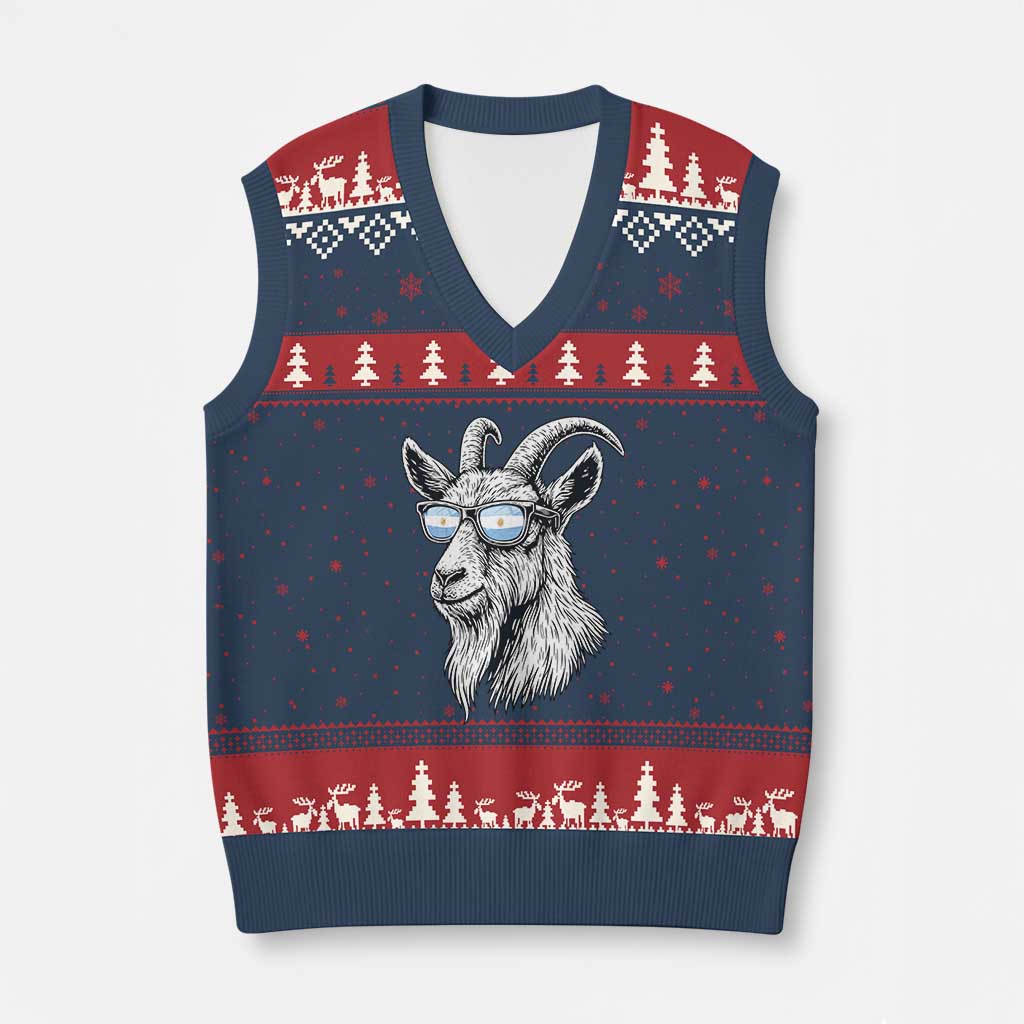 Cool Goat With Sunglasses Argentinian Flag V-Neck Knit Sweater Vest Argentina Soccer Football Game Day Supporter