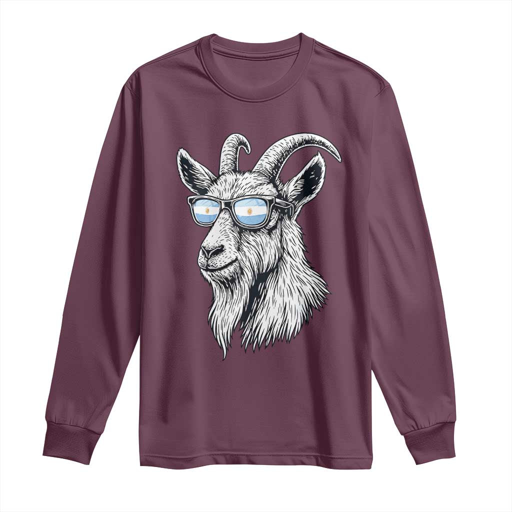 Cool Goat With Sunglasses Argentinian Flag Long Sleeve Shirt Argentina Soccer Football Game Day Supporter
