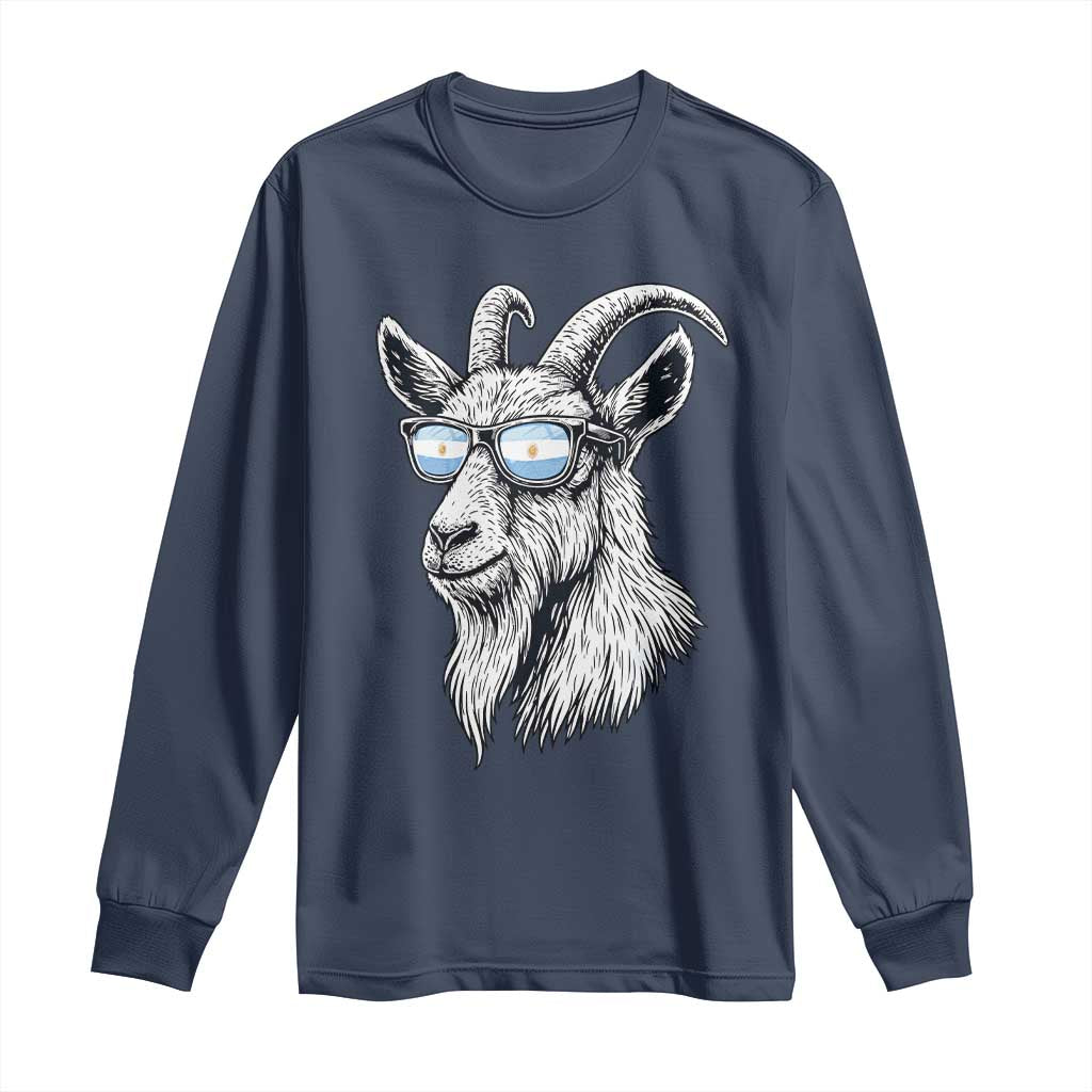 Cool Goat With Sunglasses Argentinian Flag Long Sleeve Shirt Argentina Soccer Football Game Day Supporter