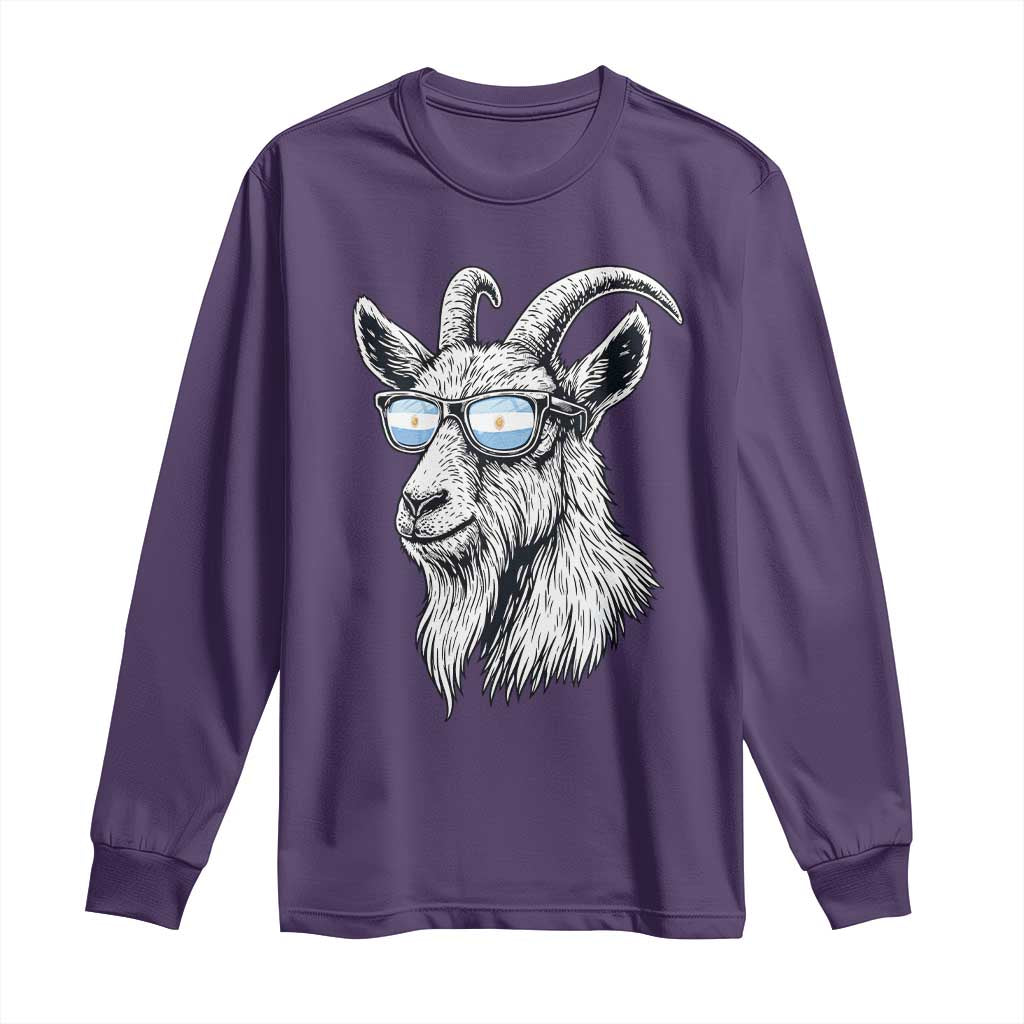 Cool Goat With Sunglasses Argentinian Flag Long Sleeve Shirt Argentina Soccer Football Game Day Supporter