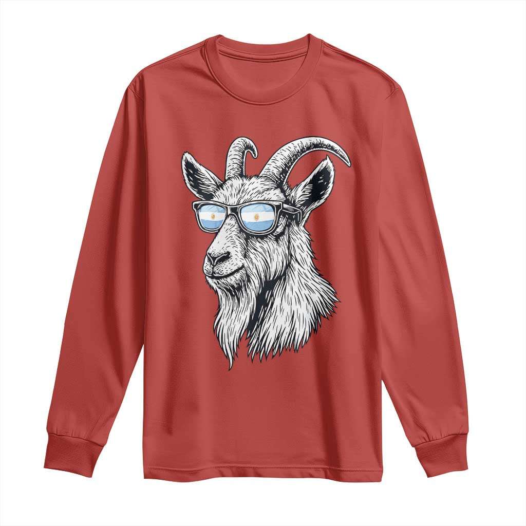 Cool Goat With Sunglasses Argentinian Flag Long Sleeve Shirt Argentina Soccer Football Game Day Supporter
