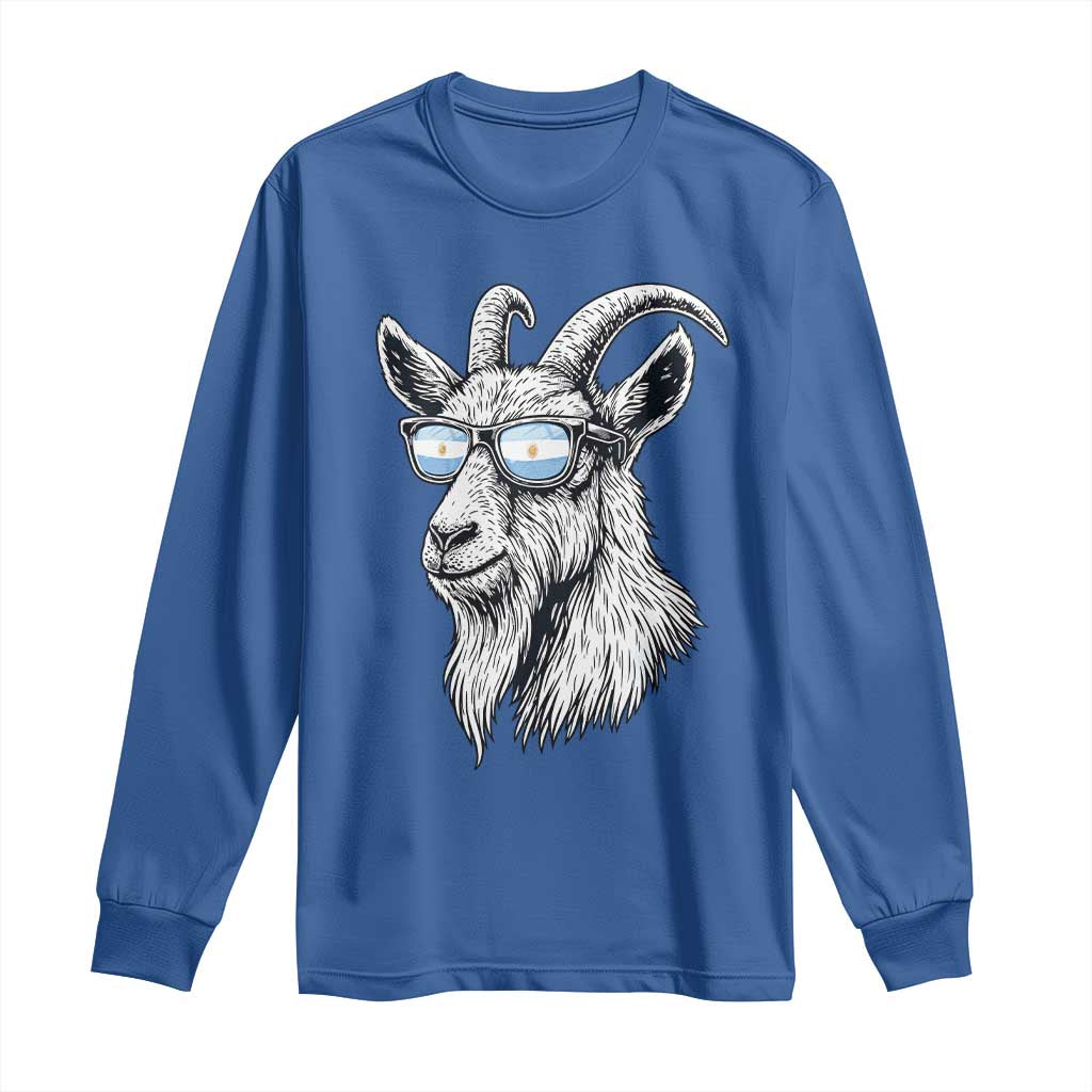 Cool Goat With Sunglasses Argentinian Flag Long Sleeve Shirt Argentina Soccer Football Game Day Supporter