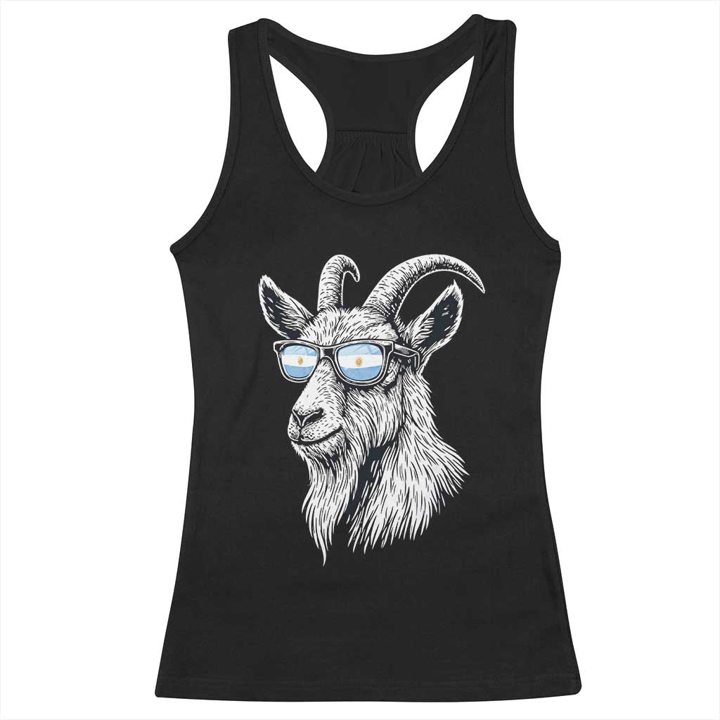 Cool Goat With Sunglasses Argentinian Flag Racerback Tank Top Argentina Soccer Football Game Day Supporter