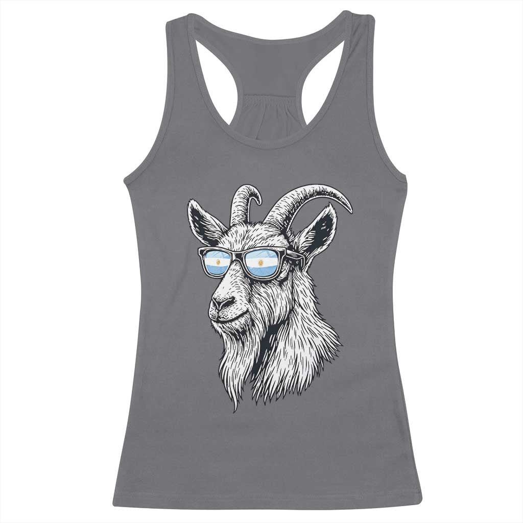 Cool Goat With Sunglasses Argentinian Flag Racerback Tank Top Argentina Soccer Football Game Day Supporter
