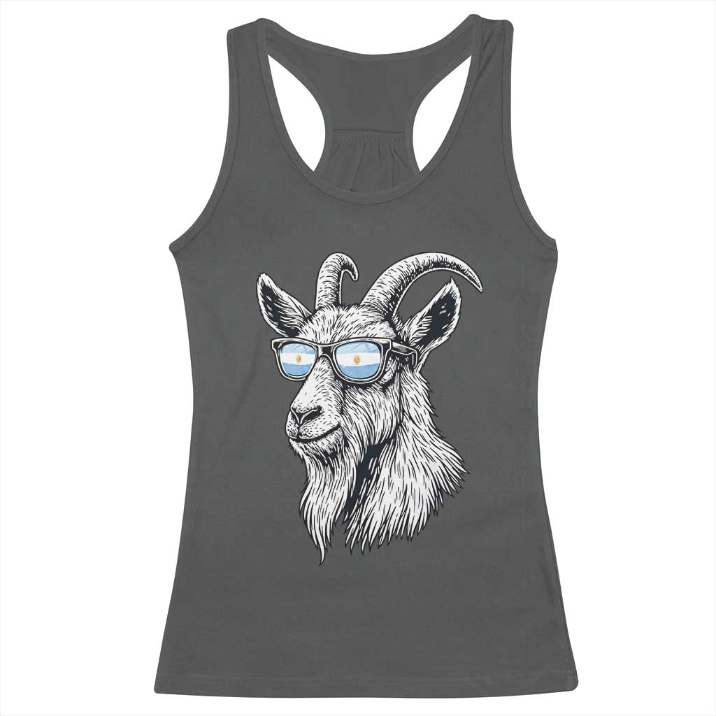 Cool Goat With Sunglasses Argentinian Flag Racerback Tank Top Argentina Soccer Football Game Day Supporter