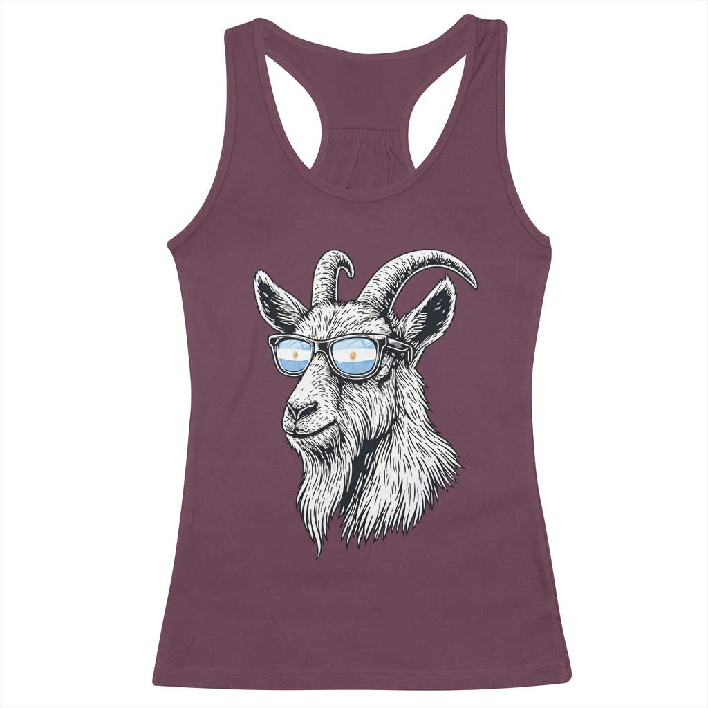 Cool Goat With Sunglasses Argentinian Flag Racerback Tank Top Argentina Soccer Football Game Day Supporter