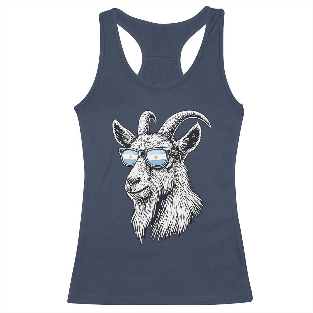 Cool Goat With Sunglasses Argentinian Flag Racerback Tank Top Argentina Soccer Football Game Day Supporter