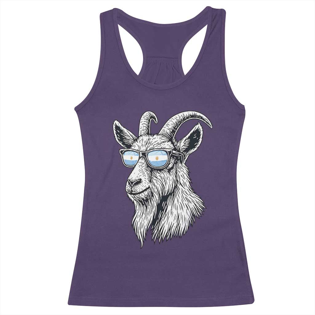 Cool Goat With Sunglasses Argentinian Flag Racerback Tank Top Argentina Soccer Football Game Day Supporter