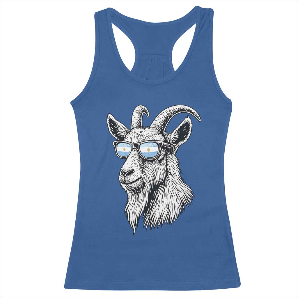 Cool Goat With Sunglasses Argentinian Flag Racerback Tank Top Argentina Soccer Football Game Day Supporter