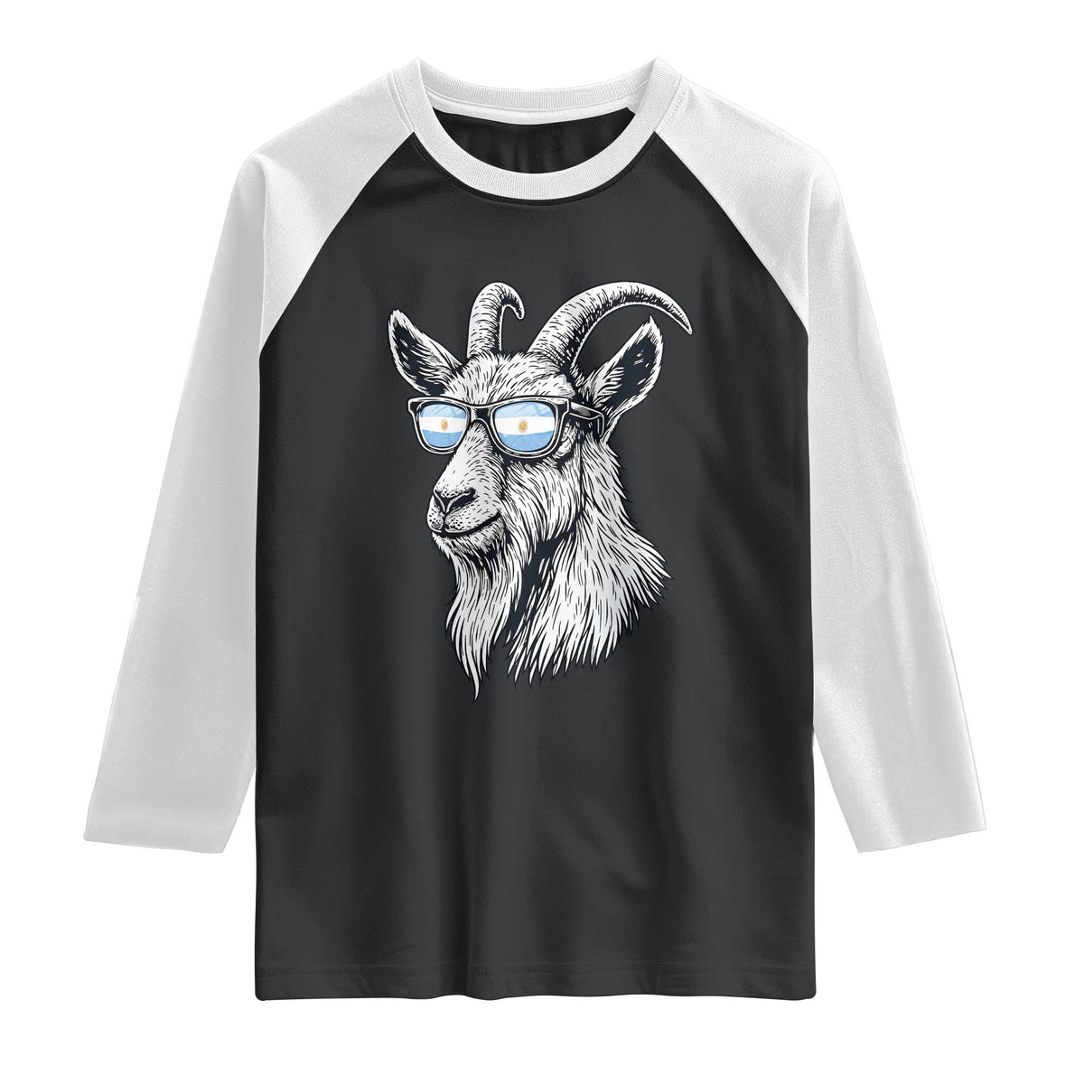 Cool Goat With Sunglasses Argentinian Flag Raglan Shirt Argentina Soccer Football Game Day Supporter