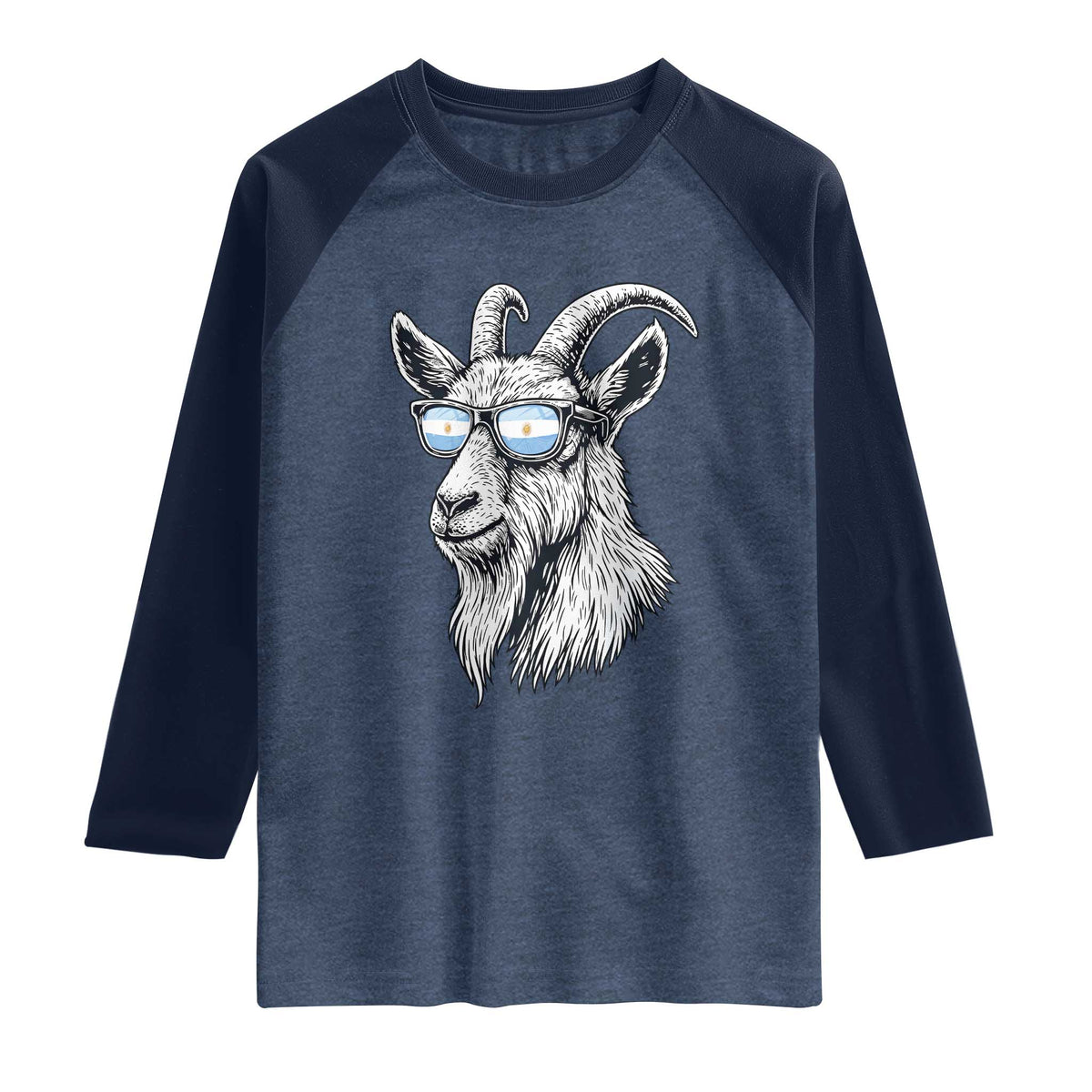 Cool Goat With Sunglasses Argentinian Flag Raglan Shirt Argentina Soccer Football Game Day Supporter