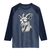 Cool Goat With Sunglasses Argentinian Flag Raglan Shirt Argentina Soccer Football Game Day Supporter