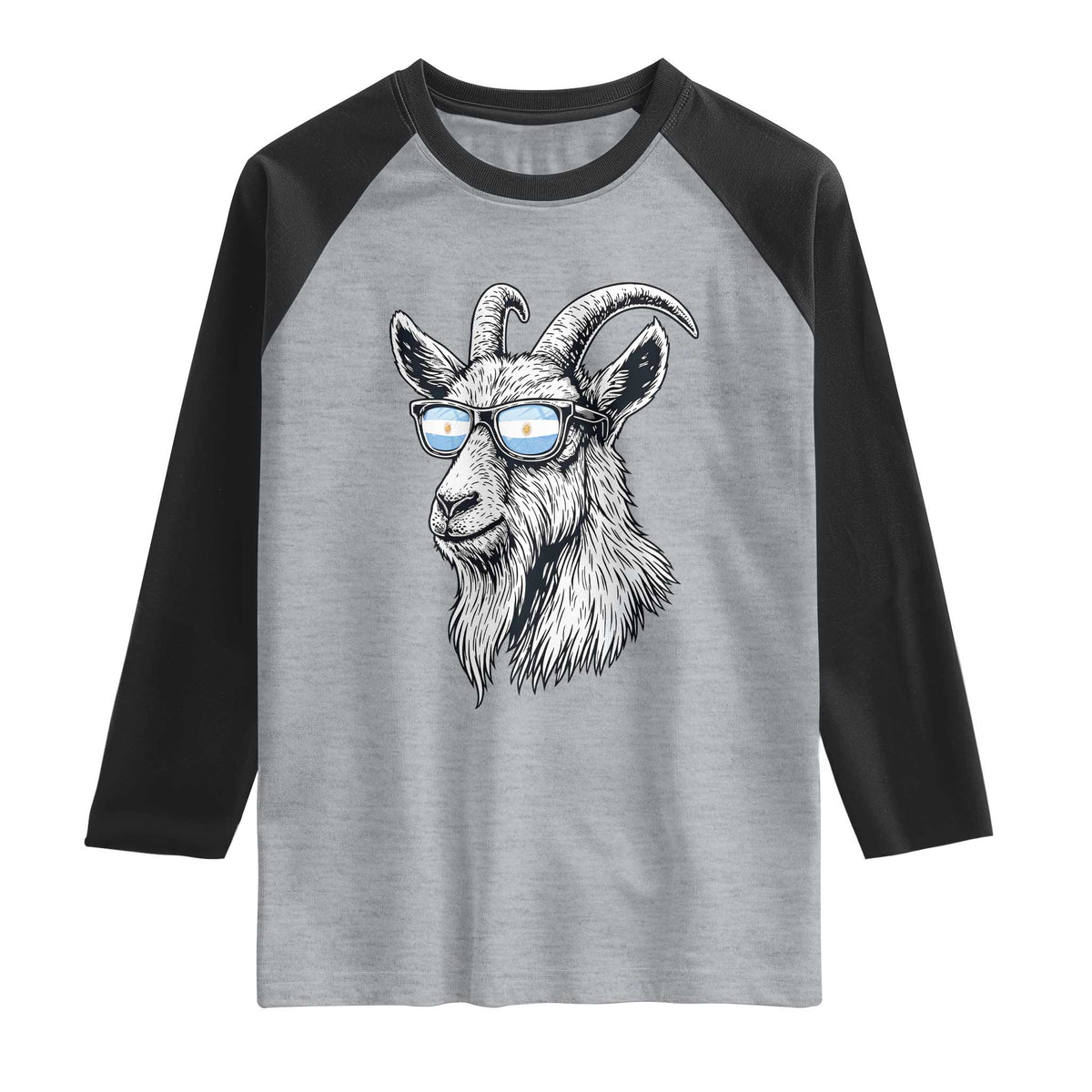Cool Goat With Sunglasses Argentinian Flag Raglan Shirt Argentina Soccer Football Game Day Supporter