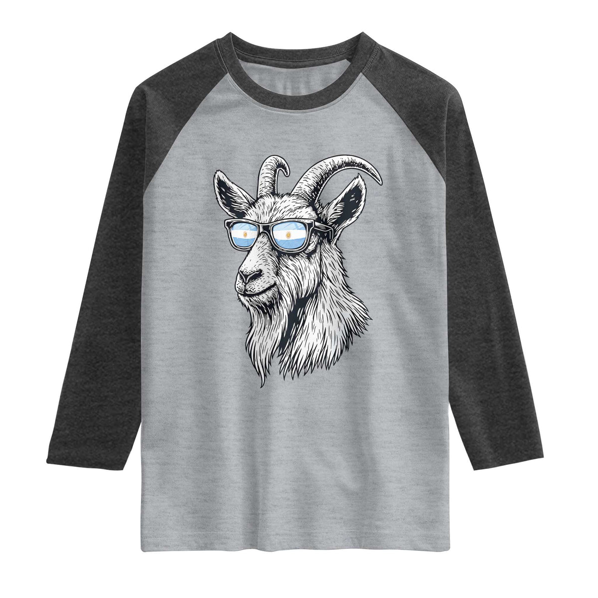 Cool Goat With Sunglasses Argentinian Flag Raglan Shirt Argentina Soccer Football Game Day Supporter