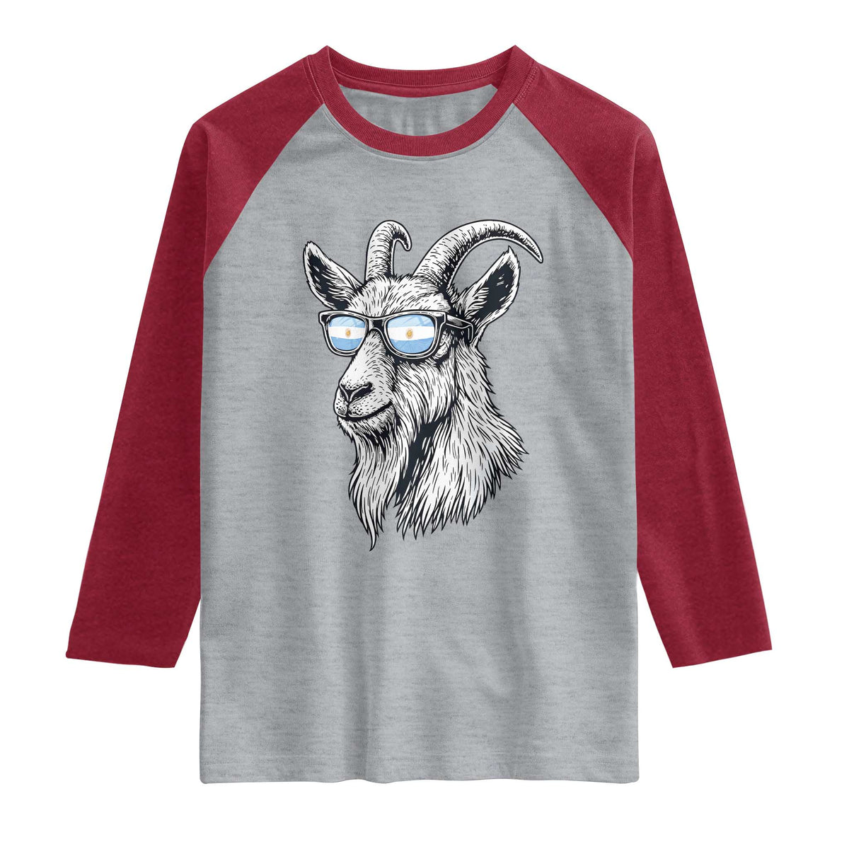 Cool Goat With Sunglasses Argentinian Flag Raglan Shirt Argentina Soccer Football Game Day Supporter