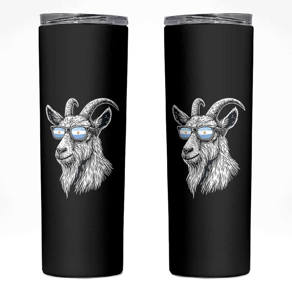 Cool Goat With Sunglasses Argentinian Flag Skinny Tumbler Argentina Soccer Football Game Day Supporter