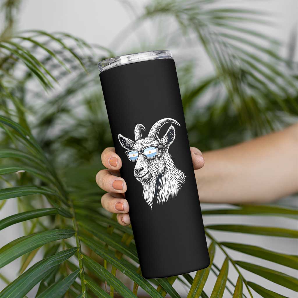 Cool Goat With Sunglasses Argentinian Flag Skinny Tumbler Argentina Soccer Football Game Day Supporter