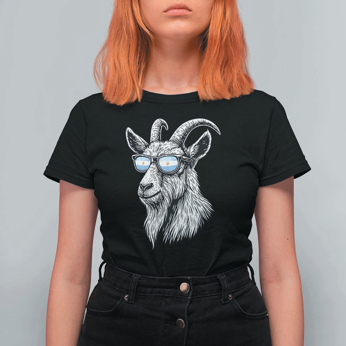 Cool Goat With Sunglasses Argentinian Flag T Shirt For Women Argentina Soccer Football Game Day Supporter