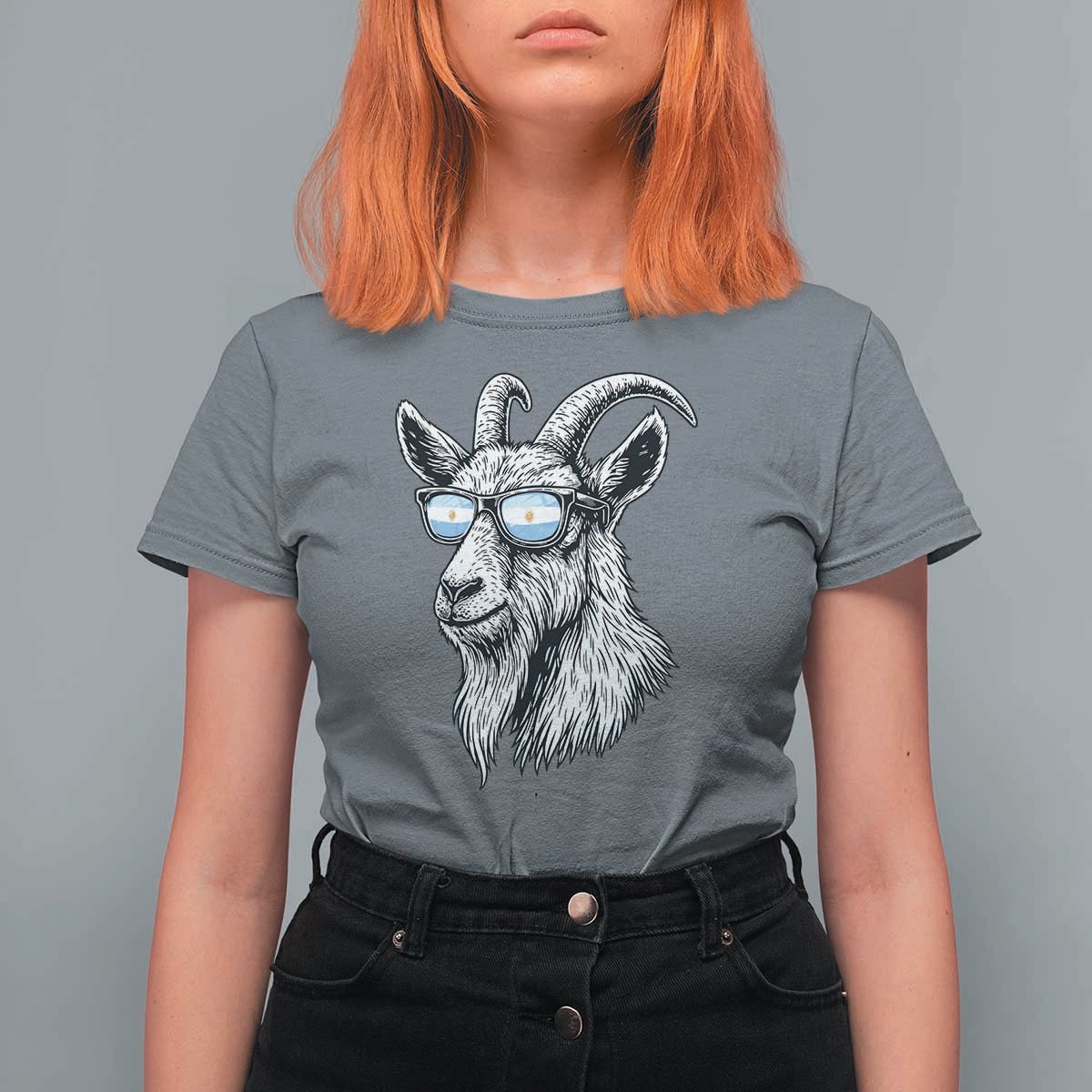 Cool Goat With Sunglasses Argentinian Flag T Shirt For Women Argentina Soccer Football Game Day Supporter