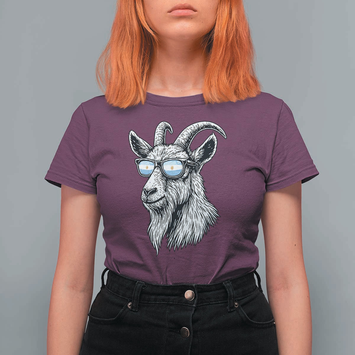 Cool Goat With Sunglasses Argentinian Flag T Shirt For Women Argentina Soccer Football Game Day Supporter