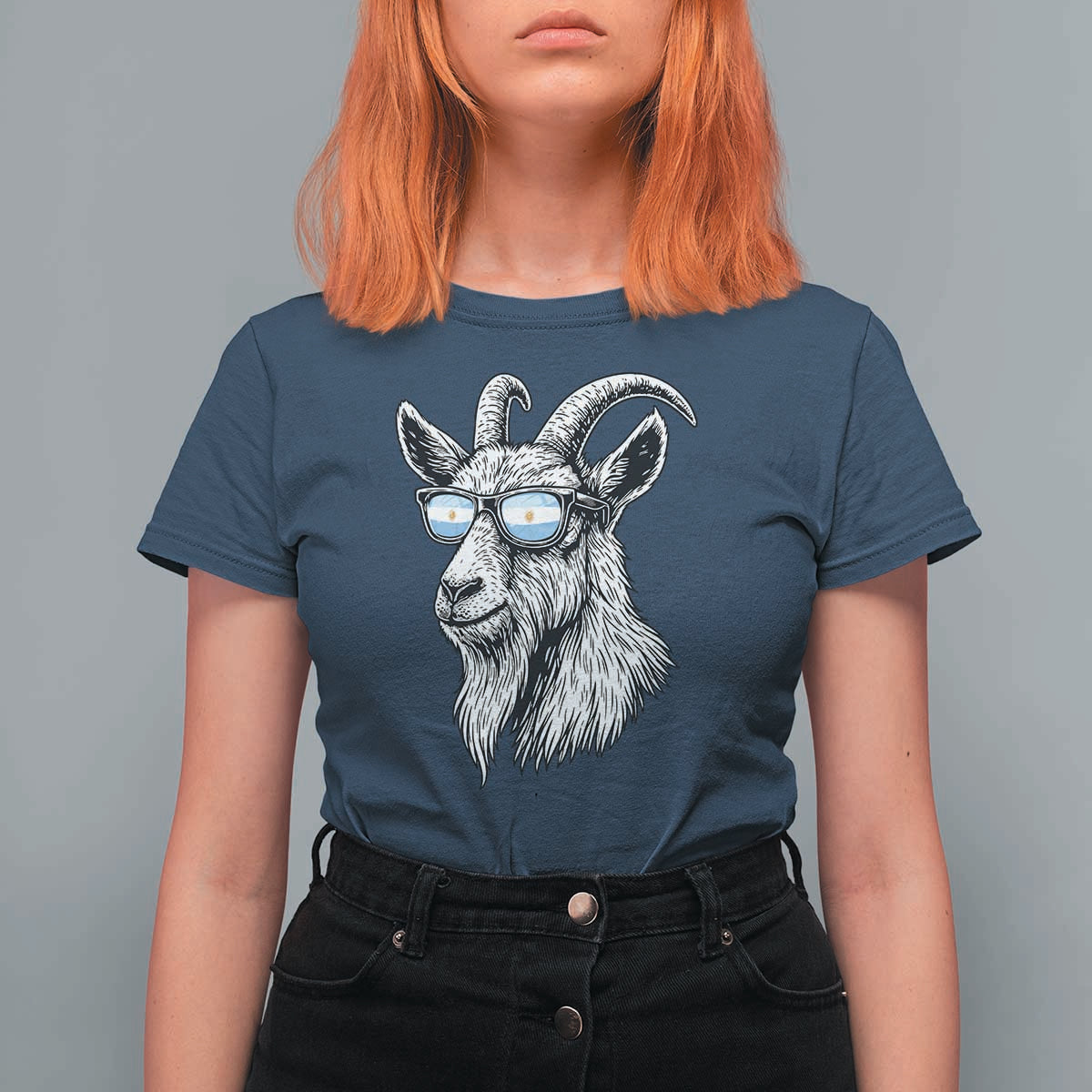Cool Goat With Sunglasses Argentinian Flag T Shirt For Women Argentina Soccer Football Game Day Supporter