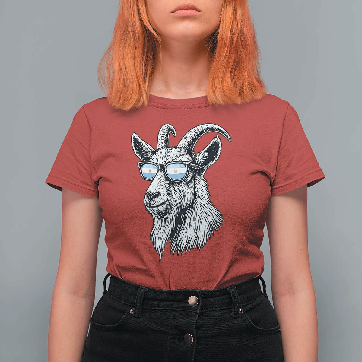 Cool Goat With Sunglasses Argentinian Flag T Shirt For Women Argentina Soccer Football Game Day Supporter