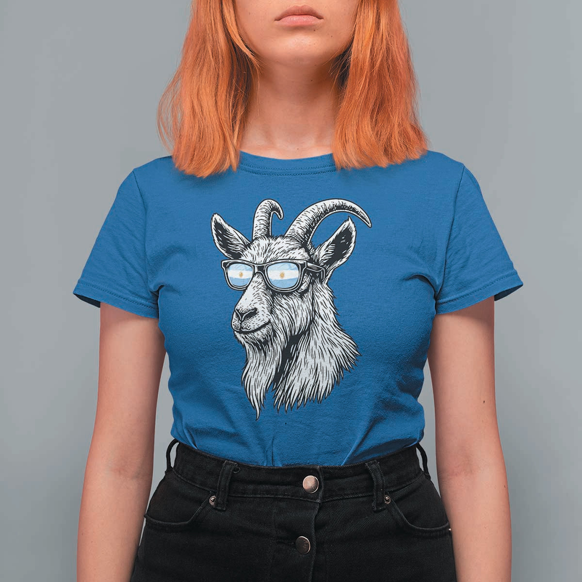 Cool Goat With Sunglasses Argentinian Flag T Shirt For Women Argentina Soccer Football Game Day Supporter