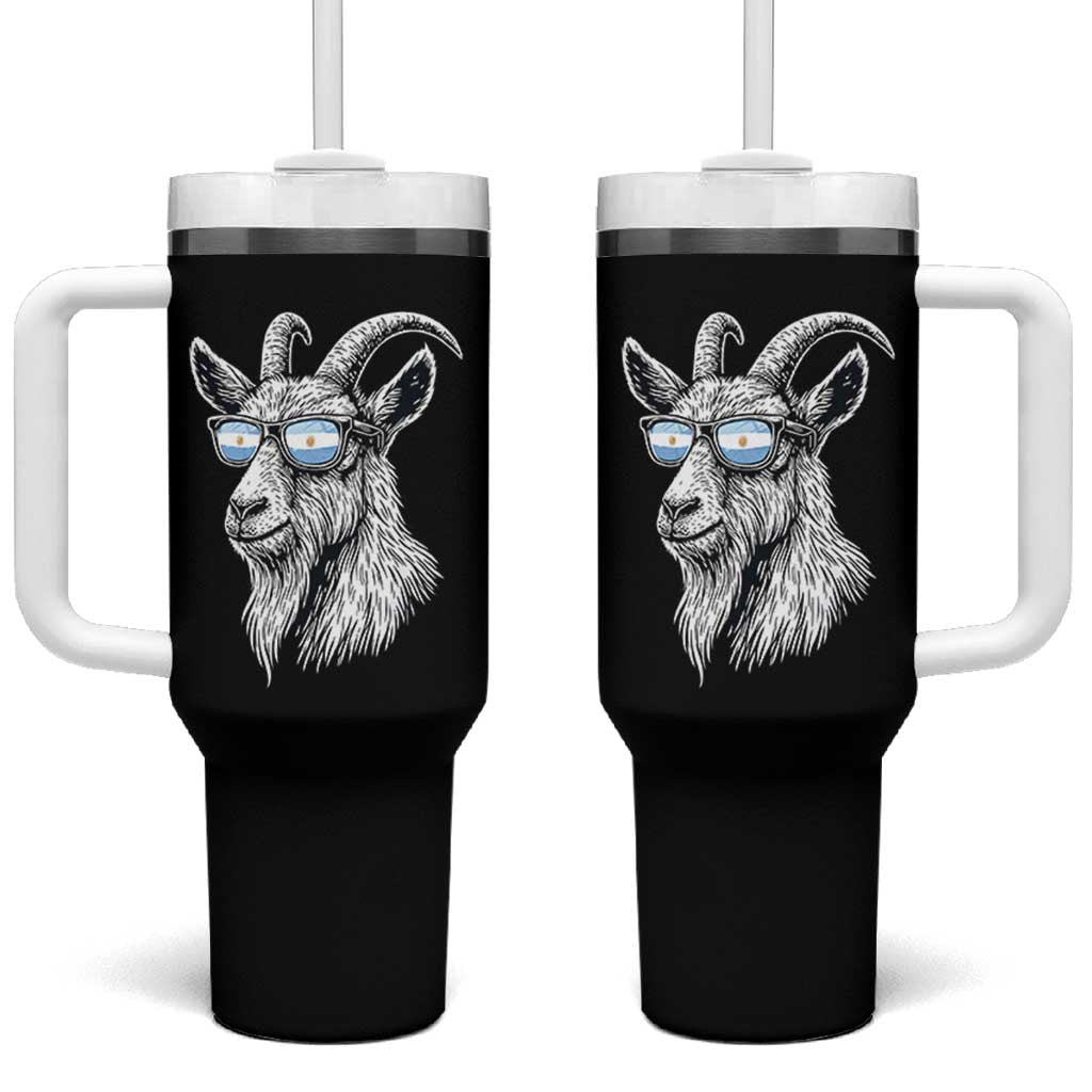 Cool Goat With Sunglasses Argentinian Flag Tumbler With Handle Argentina Soccer Football Game Day Supporter