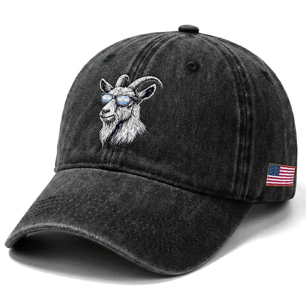 Cool Goat With Sunglasses Argentinian Flag Washed Cotton Baseball Cap Argentina Soccer Football Game Day Supporter
