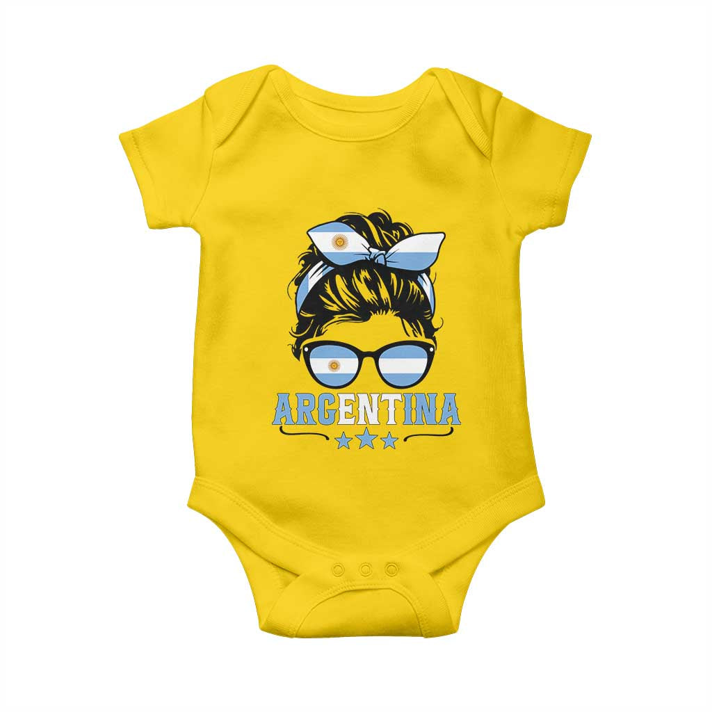 Argentina Messy Bun Proud Argentinian Flag Baby Onesie