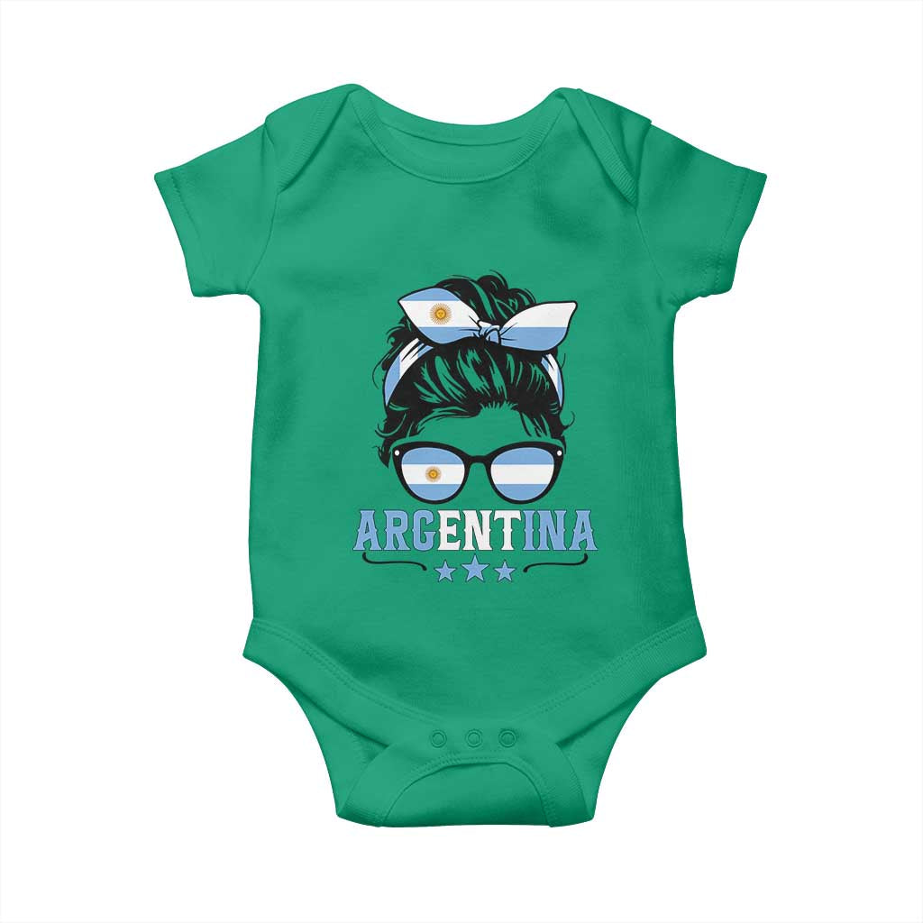 Argentina Messy Bun Proud Argentinian Flag Baby Onesie