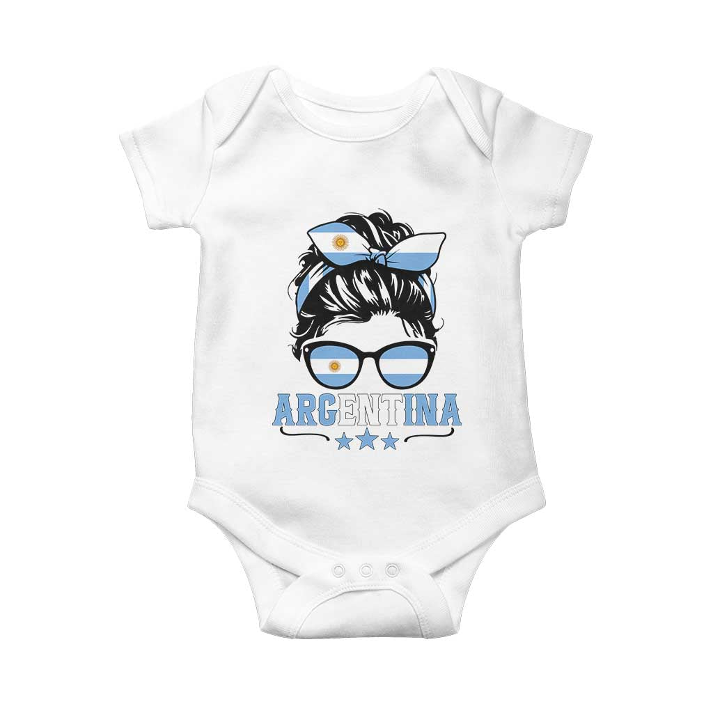 Argentina Messy Bun Proud Argentinian Flag Baby Onesie