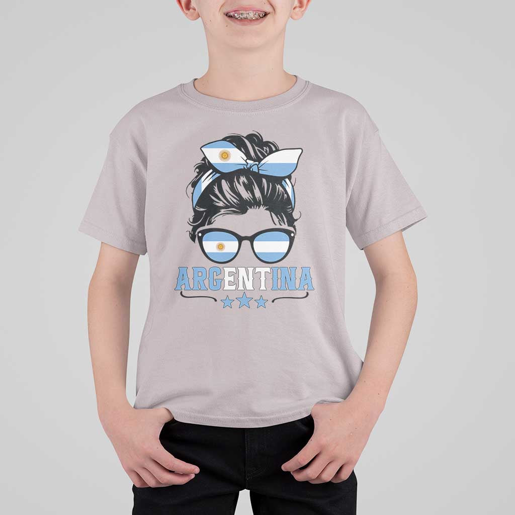 Argentina Messy Bun Proud Argentinian Flag T Shirt For Kid